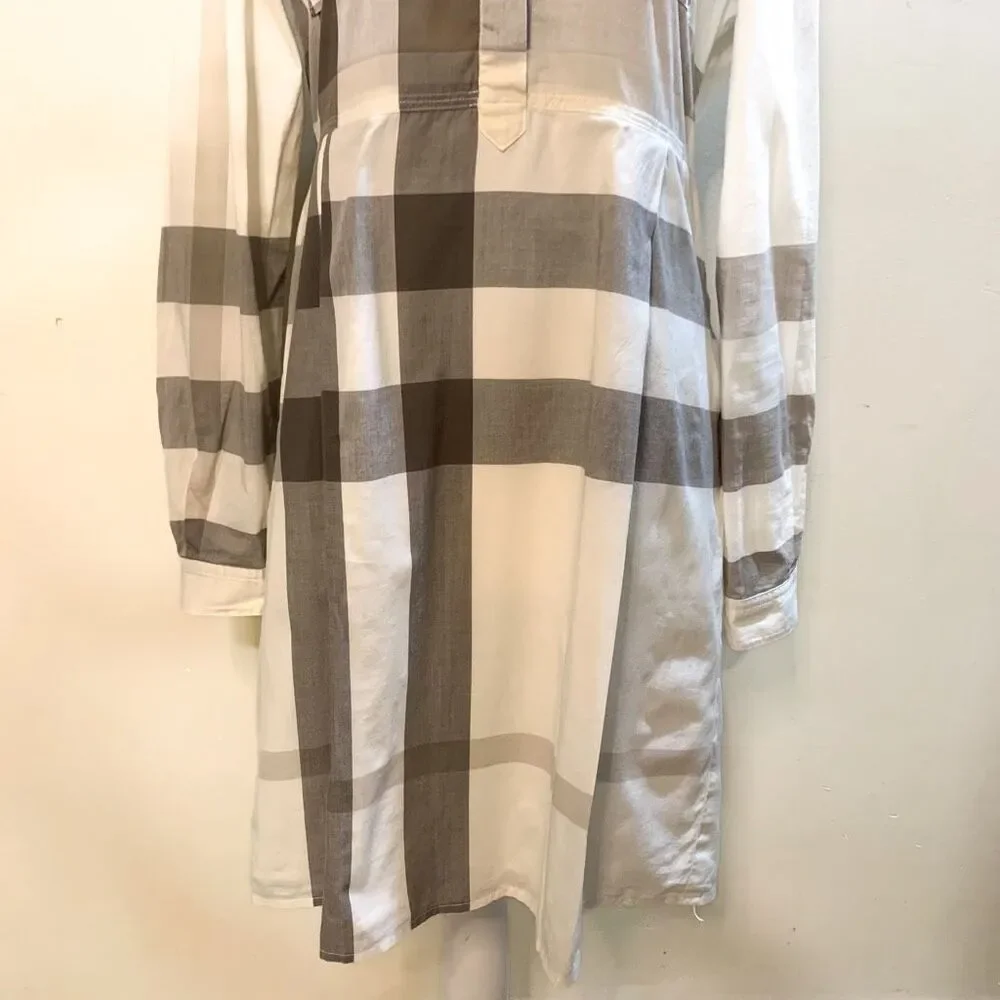 Burberry Brit Checkered Cotton Peggie Mini Pleated Dress Size 6 Long Sleeve - Picture 3 of 9